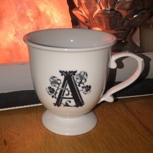 Anthropologie Letter "A" Monogram Initial w/ Pedestal Base And Fancy Handle Mug